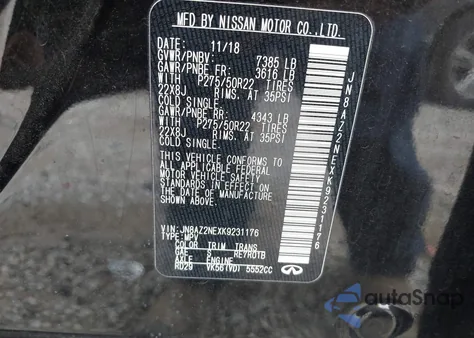 2019 Infiniti Qx80 Luxe z USA, uszkodzony, nr VIN JN8AZ2NEXK9231176